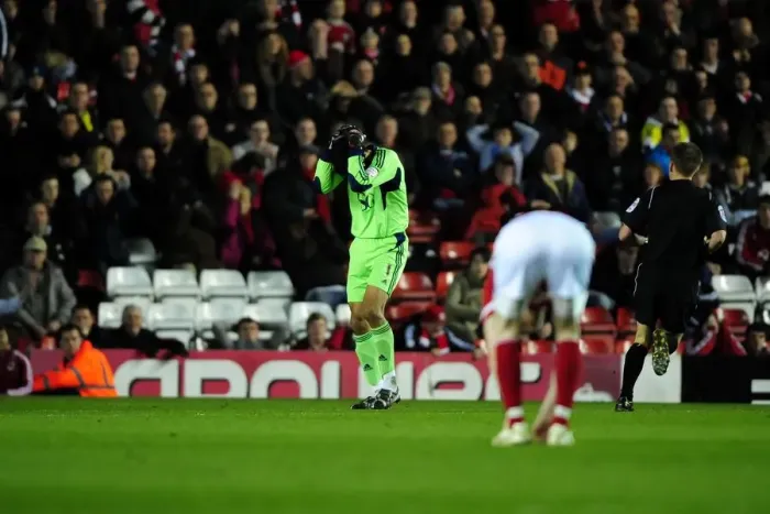 Framed Print : Bristol City's David James in Distress After Giving Up First Goal to Watford (2012) Framed Print : Bristol City's David James in Distress After Giving Up First Goal to Watford (2012)