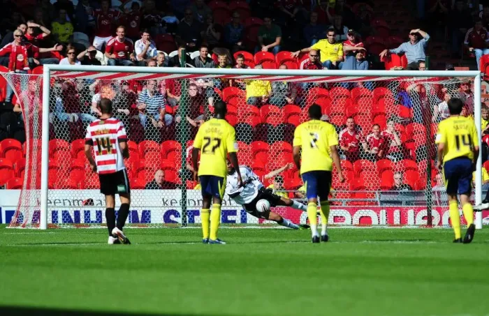 Framed Print : Bristol City's David James Saves Doncaster Rovers James Hayter's Penalty - League Cup Match, 27 / 08 / 2011 Framed Print : Bristol City's David James Saves Doncaster Rovers James Hayter's Penalty - League Cup Match, 27 / 08 / 2011