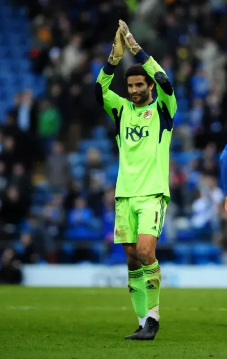 Framed Print : Bristol City's David James Thanks Fans: Portsmouth vs. Bristol City Football Match, 17th March 2012