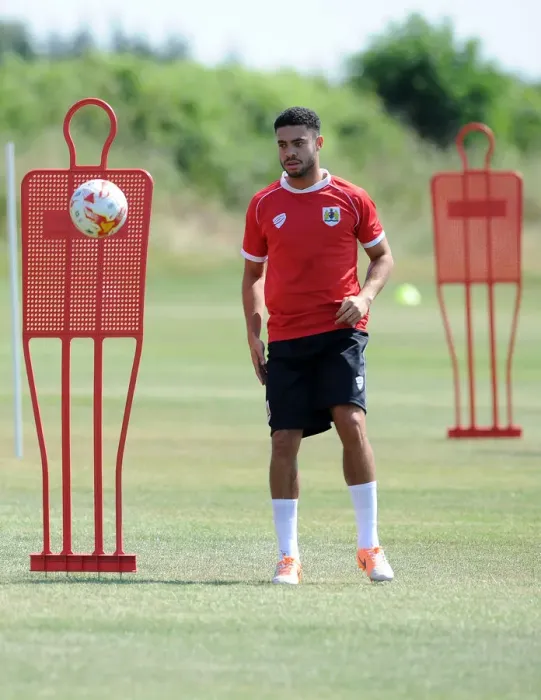 Framed Print : Bristol City's Derrick Williams in Focus during Training Session (July 2, 2014)