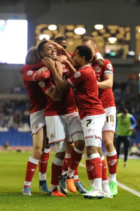 Framed Print : Bristol City's Derrick Williams Scores and Celebrates with Team in 2015 Sky Bet Championship Match against Brighton Framed Print : Bristol City's Derrick Williams Scores and Celebrates with Team in 2015 Sky Bet Championship Match against Brighton