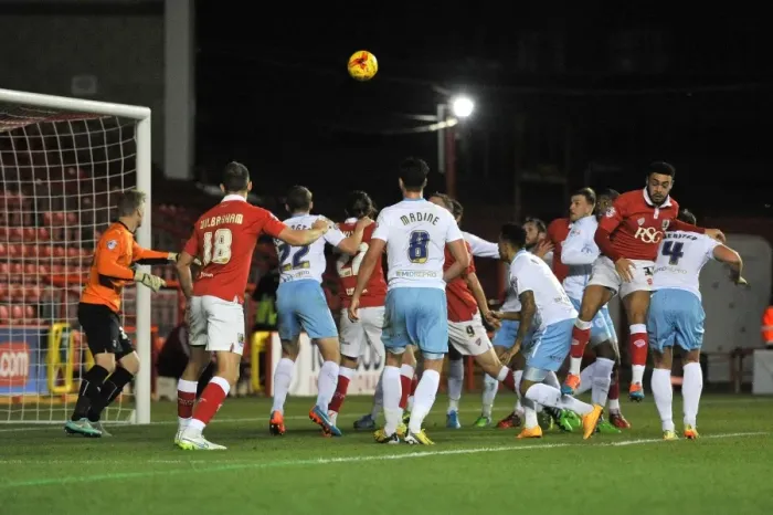 Framed Print : Bristol City's Derrick Williams Scores Opening Goal Against Coventry City at Ashton Gate Stadium, Johnstones Paint Trophy (Football)