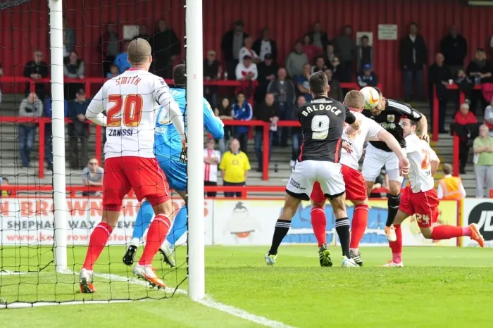 Framed Print : Bristol City's Derrick Williams Soaring for the Goal: Stevenage vs. Bristol City, Sky Bet League One (April 2014)
