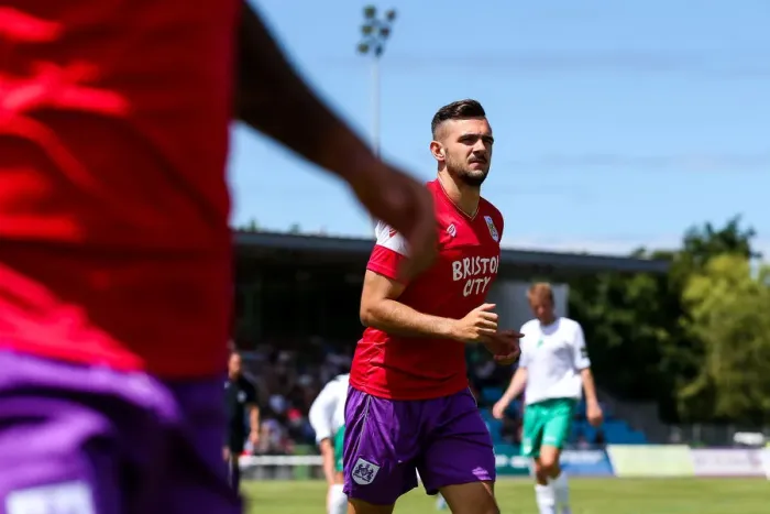 Framed Print : Bristol City's Diego De Girolamo in Pre-season Action against Guernsey FC, 2017