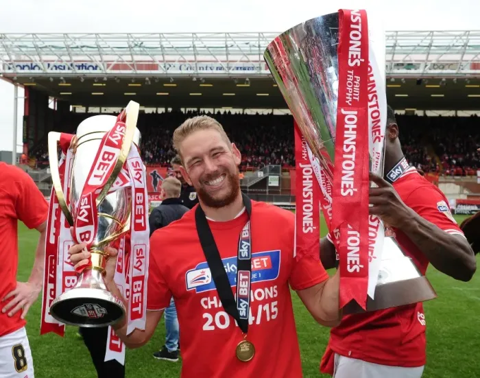 Framed Print : Bristol City's Double Victory: League One and JPT Trophies - Scott Wagstaff Celebrates