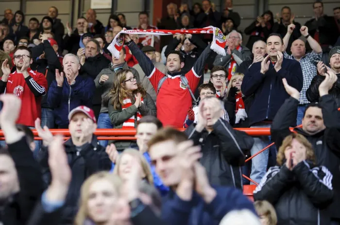 Framed Print : Bristol City's Euphoric Fans Celebrate 2-1 Victory over Gillingham at Ashton Gate, 2014