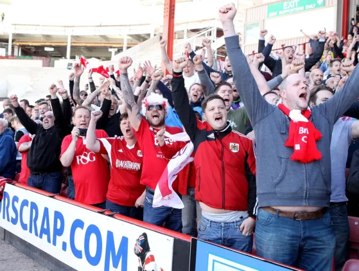 Framed Print : Bristol City's Euphoric Fans Celebrate Promotion to Sky Bet League One at Ashton Gate (180415) Framed Print : Bristol City's Euphoric Fans Celebrate Promotion to Sky Bet League One at Ashton Gate (180415)