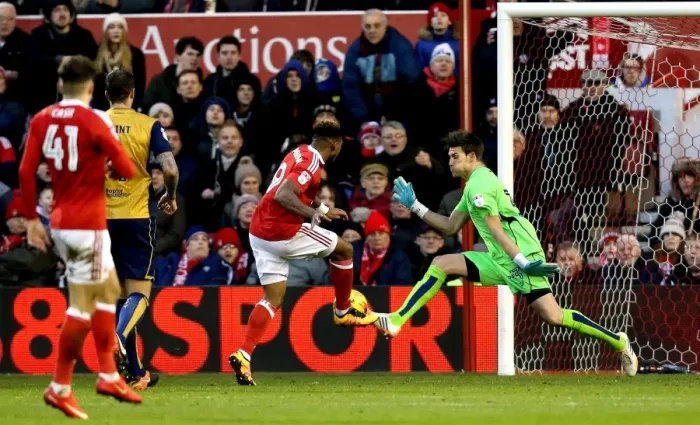 Framed Print : Bristol City's Fabian Giefer Denies Britt Assombalonga: Nottingham Forest vs. Bristol City, 2017 Framed Print : Bristol City's Fabian Giefer Denies Britt Assombalonga: Nottingham Forest vs. Bristol City, 2017