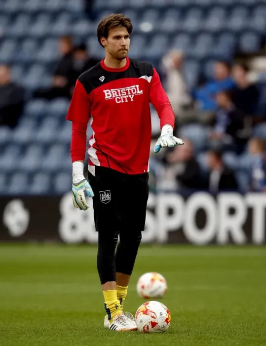 Framed Print : Bristol City's Fabian Giefer Warming Up Ahead of Preston North End Clash (04.04.17)