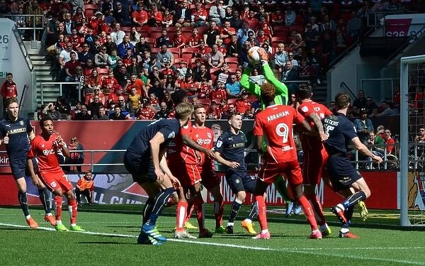 Bristol City's Frank Fielding Saves Ball Against Barnsley in Sky Bet Championship Match, April 2017