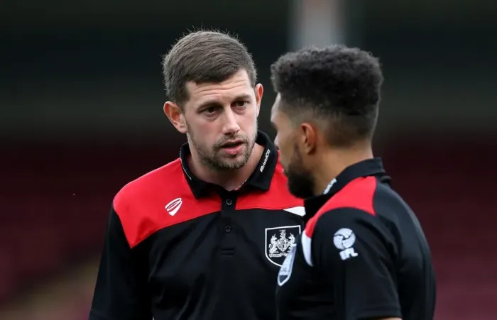 Framed Print : Bristol City's Frank Fielding and Scott Golbourne in Deep Conversation during Scunthorpe United Clash, 23rd August 2016 Framed Print : Bristol City's Frank Fielding and Scott Golbourne in Deep Conversation during Scunthorpe United Clash, 23rd August 2016
