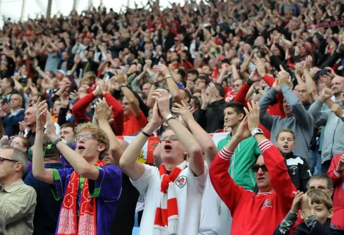 Framed Print : Bristol City's Glory: Fans Celebrate on Final Whistle at Coventry City's Ricoh Arena