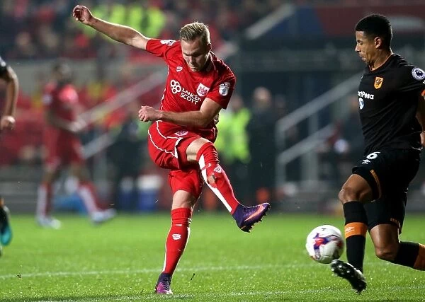 Bristol City's Gustav Engvall Takes Shot Against Hull City in EFL Cup Clash