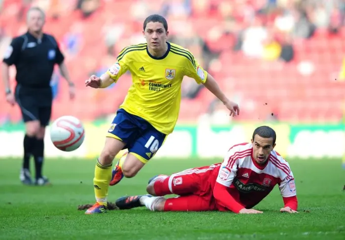 Framed Print : Bristol City's Hogan Ephraim Fights for Possession against Middlesbrough's Seb Hines during Riverside Stadium Clash, 2012