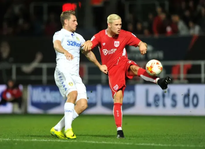 Framed Print : Bristol City's Hordur Magnusson Holds Off Chris Wood of Leeds United