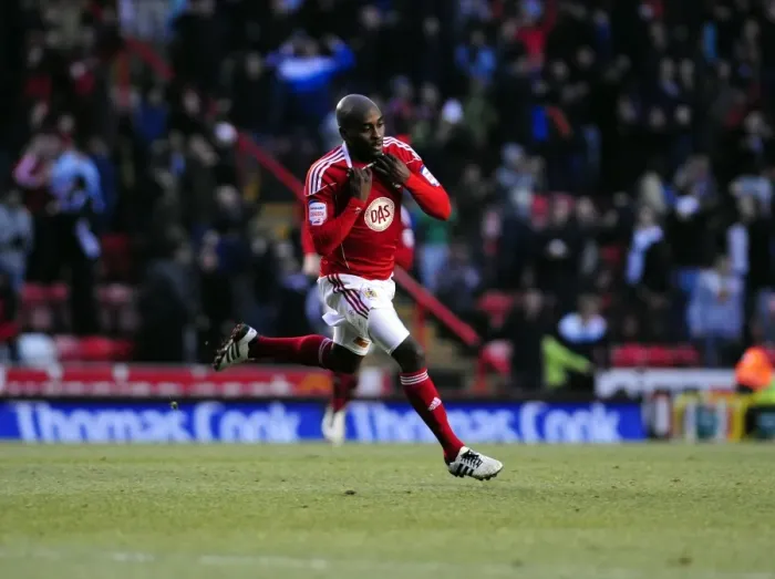 Framed Print : Bristol City's Jamal Campbell-Ryce Celebrates Goal Against Cardiff City - Championship Match, January 1, 2011 - Ashton Gate Stadium Framed Print : Bristol City's Jamal Campbell-Ryce Celebrates Goal Against Cardiff City - Championship Match, January 1, 2011 - Ashton Gate Stadium