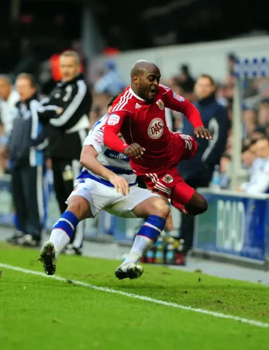 Framed Print : Bristol City's Jamal Campbell-Ryce Fouls by Bradley Orr during QPR vs. Bristol City Championship Match Framed Print : Bristol City's Jamal Campbell-Ryce Fouls by Bradley Orr during QPR vs. Bristol City Championship Match