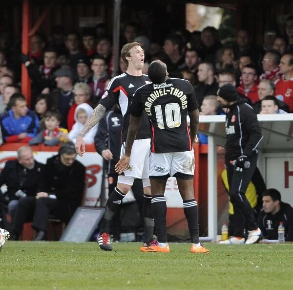 Bristol City's Jay Emmanuel-Thomas and Aden Flint Celebrate Goal in FA Cup Match against Tamworth