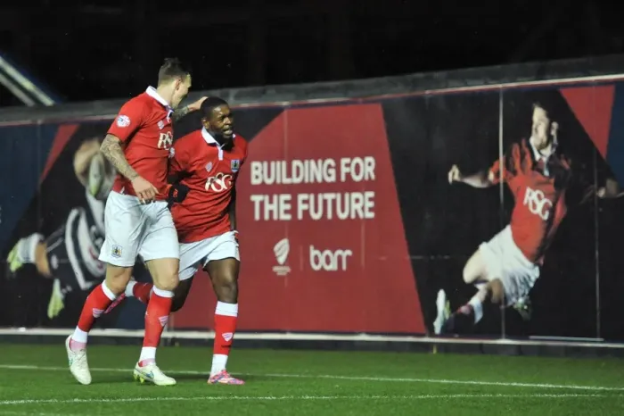 Framed Print : Bristol City's Jay Emmanuel-Thomas and Aden Flint Celebrate Goal in FA Cup Third Round Replay against Doncaster Rovers Framed Print : Bristol City's Jay Emmanuel-Thomas and Aden Flint Celebrate Goal in FA Cup Third Round Replay against Doncaster Rovers