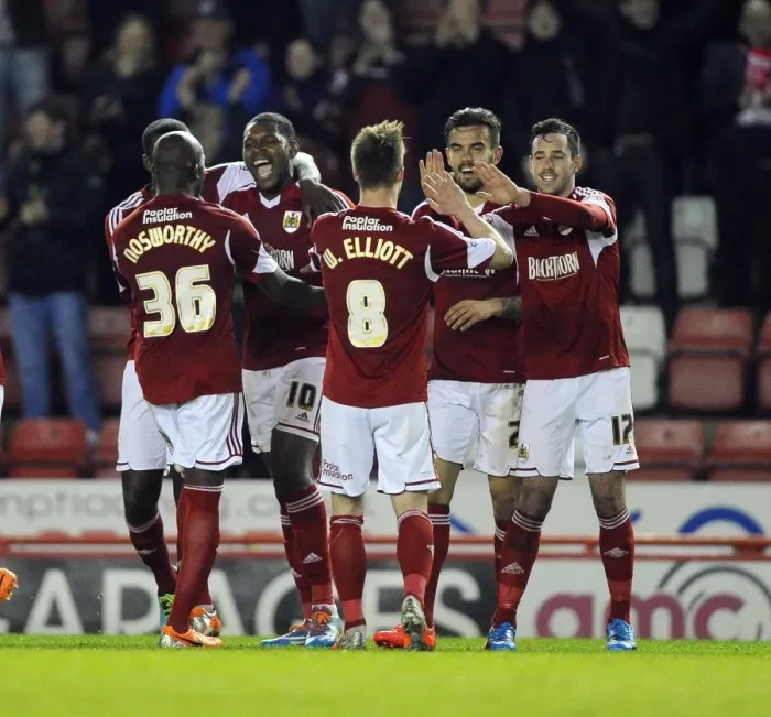 Framed Print : Bristol City's Jay Emmanuel-Thomas Celebrates Double Strike Against Swindon Town, Sky Bet League One, Ashton Gate Framed Print : Bristol City's Jay Emmanuel-Thomas Celebrates Double Strike Against Swindon Town, Sky Bet League One, Ashton Gate