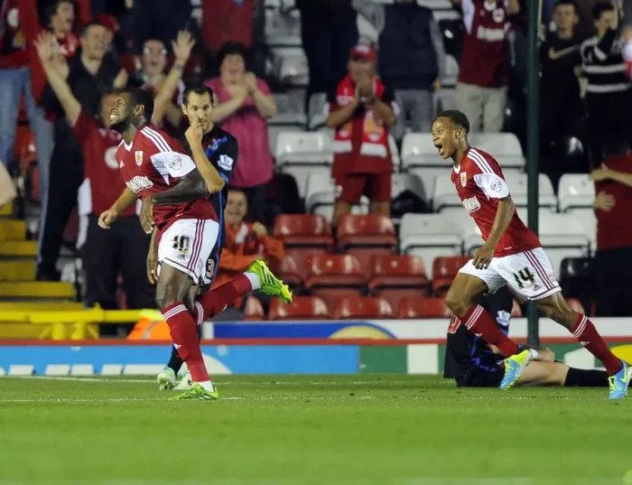 Framed Print : Bristol City's Jay Emmanuel-Thomas Celebrates Goal Against Crystal Palace in 2013 Capital One Cup Framed Print : Bristol City's Jay Emmanuel-Thomas Celebrates Goal Against Crystal Palace in 2013 Capital One Cup