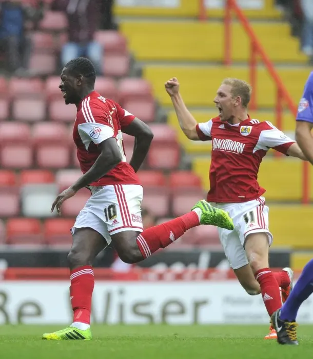 Framed Print : Bristol City's Jay Emmanuel-Thomas Celebrates Goal Against Wolves in Sky Bet League One (August 13, 2013)
