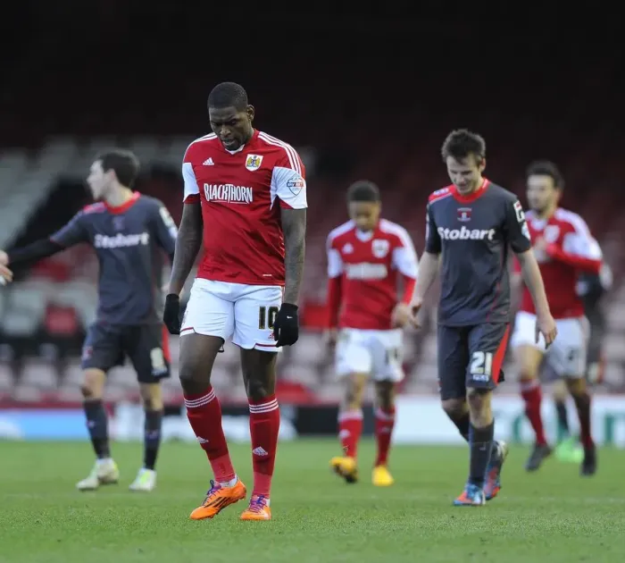 Framed Print : Bristol City's Jay Emmanuel-Thomas Disappointed at Half Time during Bristol City v Carlisle United, Sky Bet League One (February 1, 2014) Framed Print : Bristol City's Jay Emmanuel-Thomas Disappointed at Half Time during Bristol City v Carlisle United, Sky Bet League One (February 1, 2014)