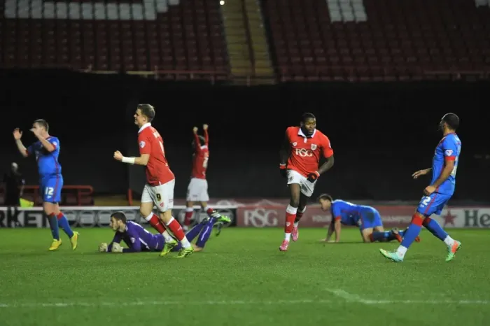 Framed Print : Bristol City's Jay Emmanuel-Thomas Euphoric After Scoring in FA Cup Third Round Replay Against Doncaster Rovers