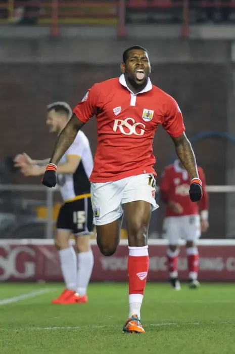 Framed Print : Bristol City's Jay Emmanuel-Thomas Euphoric After Scoring Against Port Vale in Sky Bet League One Framed Print : Bristol City's Jay Emmanuel-Thomas Euphoric After Scoring Against Port Vale in Sky Bet League One