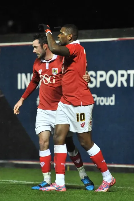 Framed Print : Bristol City's Jay Emmanuel-Thomas and Greg Cunningham Celebrate Goal in FA Cup Third Round Replay against Doncaster Rovers Framed Print : Bristol City's Jay Emmanuel-Thomas and Greg Cunningham Celebrate Goal in FA Cup Third Round Replay against Doncaster Rovers