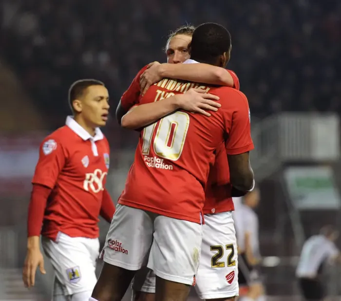 Framed Print : Bristol City's Jay Emmanuel-Thomas and Luke Ayling Celebrate Goal Against Port Vale, Sky Bet League One, 2015 Framed Print : Bristol City's Jay Emmanuel-Thomas and Luke Ayling Celebrate Goal Against Port Vale, Sky Bet League One, 2015