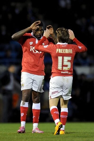 Bristol City's Jay Emmanuel-Thomas and Luke Freeman Celebrate Goal in FA Cup Match against Gillingham