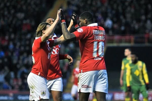 Bristol City's Jay Emmanuel-Thomas and Luke Freeman Celebrate Goal Against Notts County, Sky Bet League One, Ashton Gate