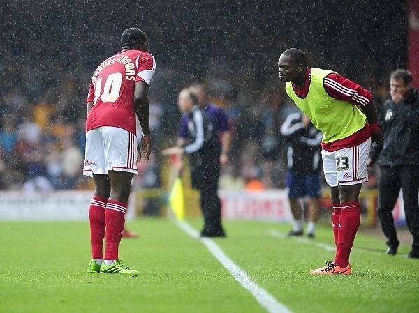 Bristol City's Jay Emmanuel-Thomas and Marlon Harewood Celebrate Goal vs. Bradford City, August 2013