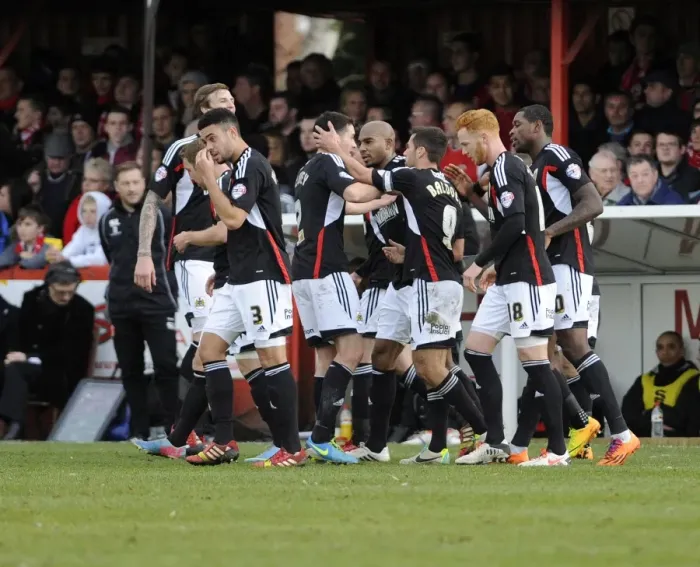 Framed Print : Bristol City's Jay Emmanuel-Thomas Scores and Celebrates with Team Mates in FA Cup Match against Tamworth Framed Print : Bristol City's Jay Emmanuel-Thomas Scores and Celebrates with Team Mates in FA Cup Match against Tamworth