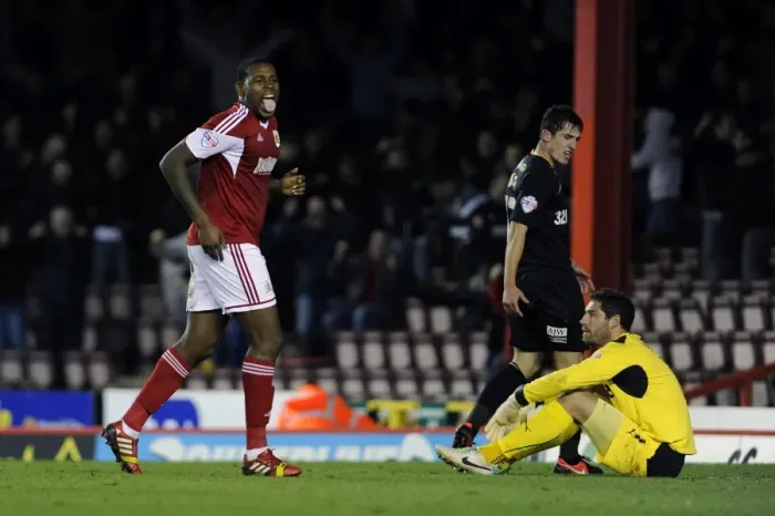 Framed Print : Bristol City's Jay Emmanuel-Thomas Scores Dramatic Goal Against Crawley Town in Sky Bet League One Framed Print : Bristol City's Jay Emmanuel-Thomas Scores Dramatic Goal Against Crawley Town in Sky Bet League One