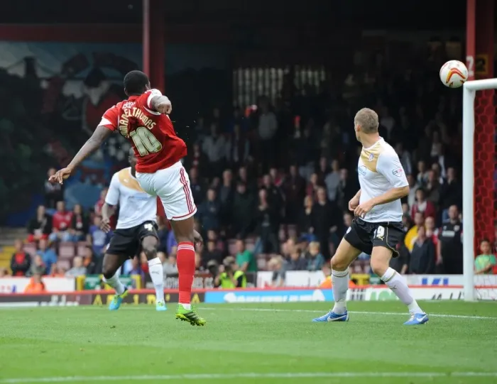 Framed Print : Bristol City's Jay Emmanuel-Thomas Scores a Missed Opportunity Against Colchester United, September 2013 Framed Print : Bristol City's Jay Emmanuel-Thomas Scores a Missed Opportunity Against Colchester United, September 2013