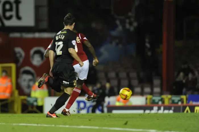 Framed Print : Bristol City's Jay Emmanuel-Thomas Scores the Winning Goal Against Crawley Town, Sky Bet League One, 2013 Framed Print : Bristol City's Jay Emmanuel-Thomas Scores the Winning Goal Against Crawley Town, Sky Bet League One, 2013