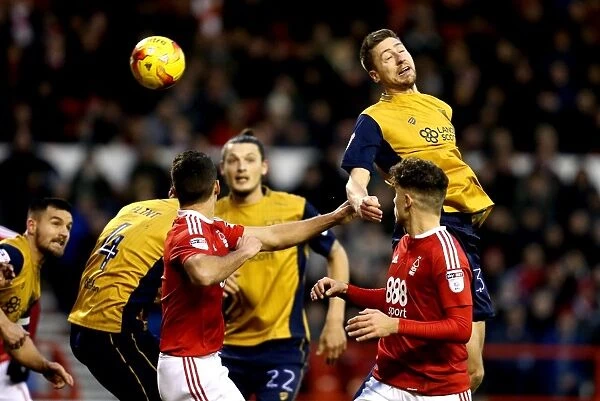 Bristol City's Jens Hegeler Heads the Ball in Nottingham Forest Showdown