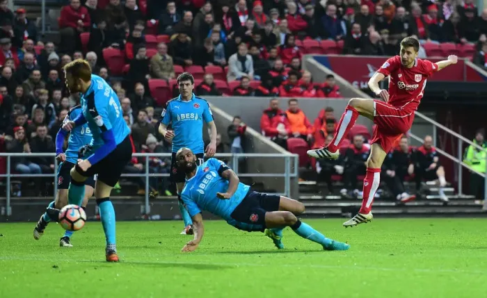 Framed Print : Bristol City's Jens Hegeler Narrowly Misses FA Cup Goal vs. Fleetwood Town Framed Print : Bristol City's Jens Hegeler Narrowly Misses FA Cup Goal vs. Fleetwood Town