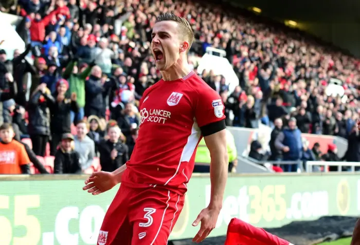 Framed Print : Bristol City's Joe Bryan: Thrilling Celebration After Winning Goal Against Cardiff City (Joe Meredith / JMP - 14 / 01 / 2017)