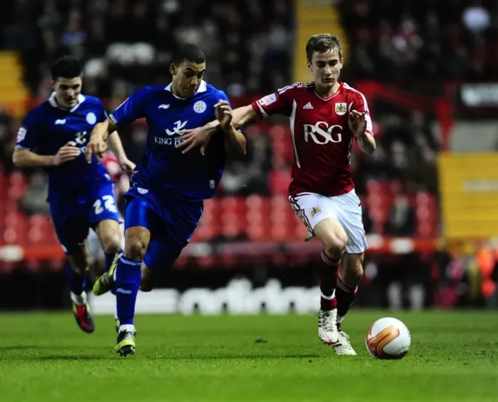 Framed Print : Bristol City's Joe Bryan in Action Against Leicester City at Ashton Gate Stadium Framed Print : Bristol City's Joe Bryan in Action Against Leicester City at Ashton Gate Stadium