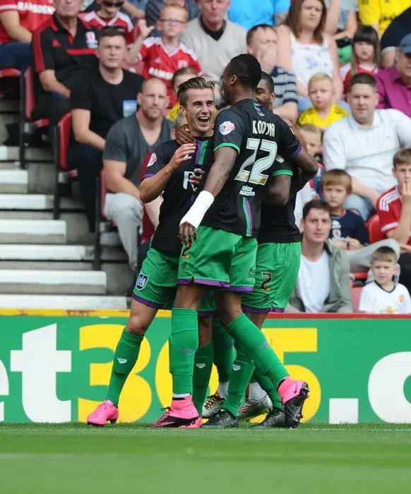 Framed Print : Bristol City's Joe Bryan Celebrates Goal Against Middlesbrough in Sky Bet Championship (22 / 08 / 2015)