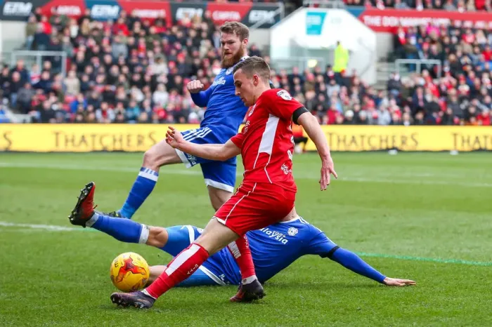 Framed Print : Bristol City's Joe Bryan Crosses for Tammy Abraham's Goal: 2-1 vs Cardiff City (Sky Bet Championship, Ashton Gate Stadium, 2017)