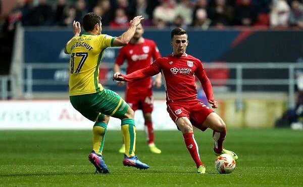 Bristol City's Joe Bryan Outmuscles Norwich City's Yanic Wildschut for Ball Possession - Sky Bet Championship Clash at Ashton Gate