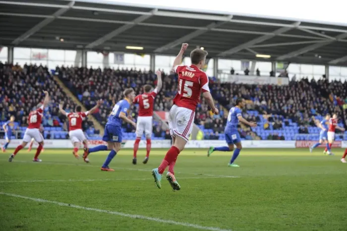 Framed Print : Bristol City's Joe Bryan Scores Dramatic Winning Goal in Sky Bet League One Clash Against Shrewsbury Town Framed Print : Bristol City's Joe Bryan Scores Dramatic Winning Goal in Sky Bet League One Clash Against Shrewsbury Town
