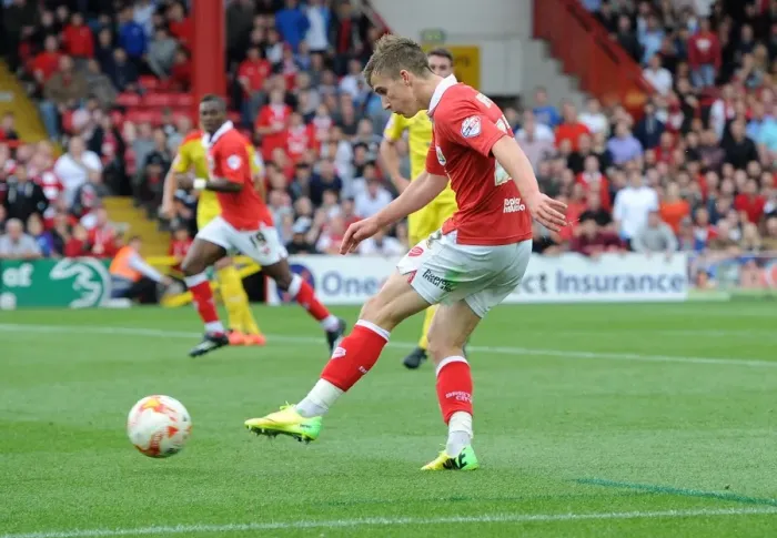Framed Print : Bristol City's Joe Bryan Scores Against MK Dons - Football Action at Ashton Gate, 2014