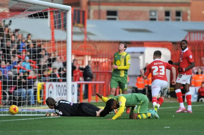 Framed Print : Bristol City's Joe Bryan Scores Opening Goal in Sky Bet League One Match Against Notts County at Ashton Gate Framed Print : Bristol City's Joe Bryan Scores Opening Goal in Sky Bet League One Match Against Notts County at Ashton Gate