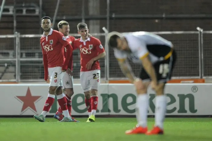 Framed Print : Bristol City's Joe Bryan Scores the Winning Goal Against Port Vale in Sky Bet League One