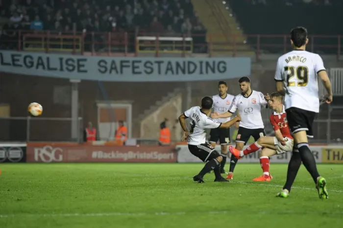 Framed Print : Bristol City's Joe Bryan Scores the Winning Goal Against Swindon Town, April 2015